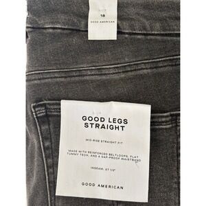 Good American Good Legs Straight Jeans Mid-Rise Faded Black Inseam 27.5 Size 18